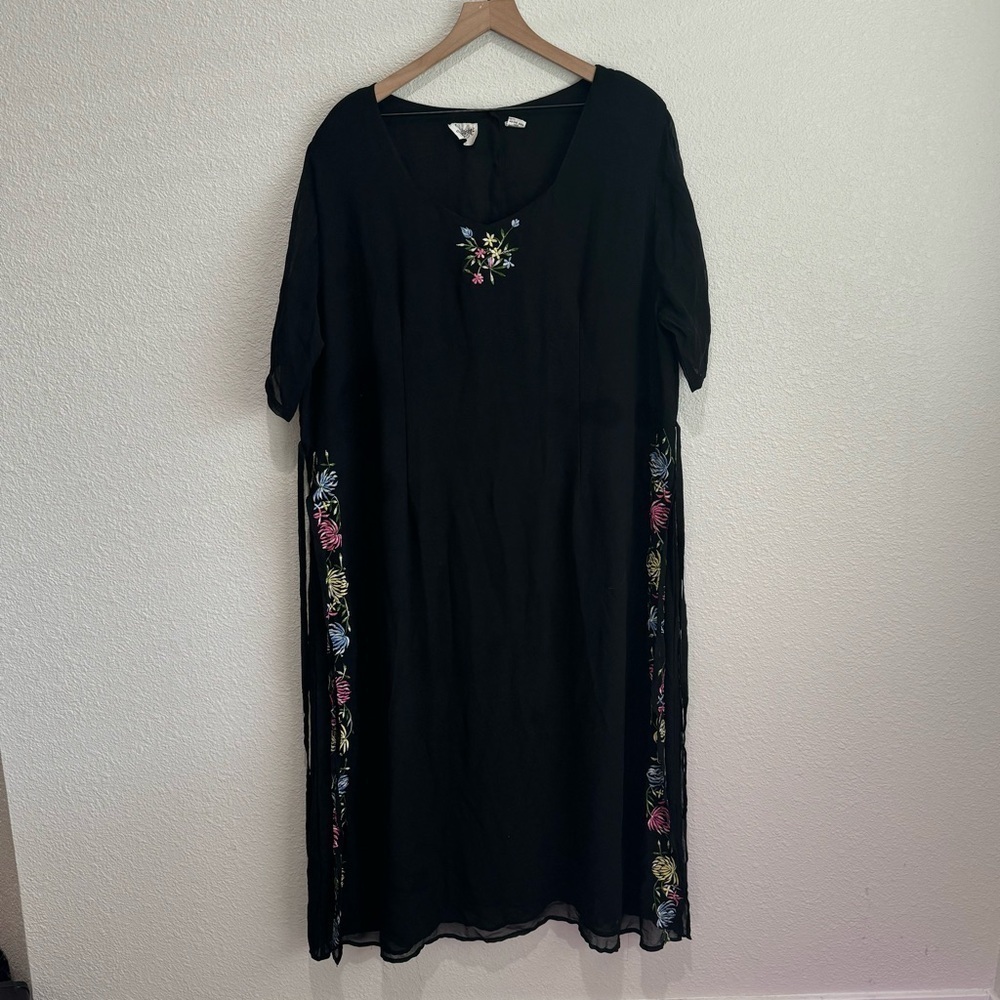 VTG Midnight Velvet Women's 3X Embroidered Black Dress Maxi Boho Casual Wedding‎